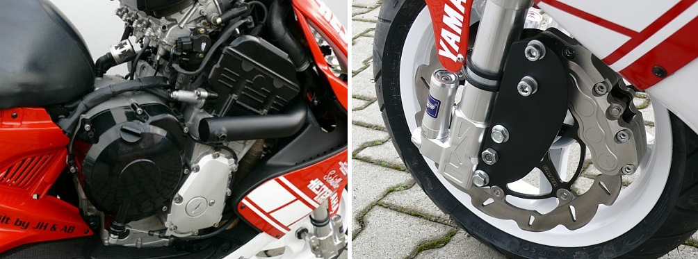 Moteur installé sur le marche pieds - Frein avant composé d'un disque Stage6 R/T et d'un étrier 8 pistons
