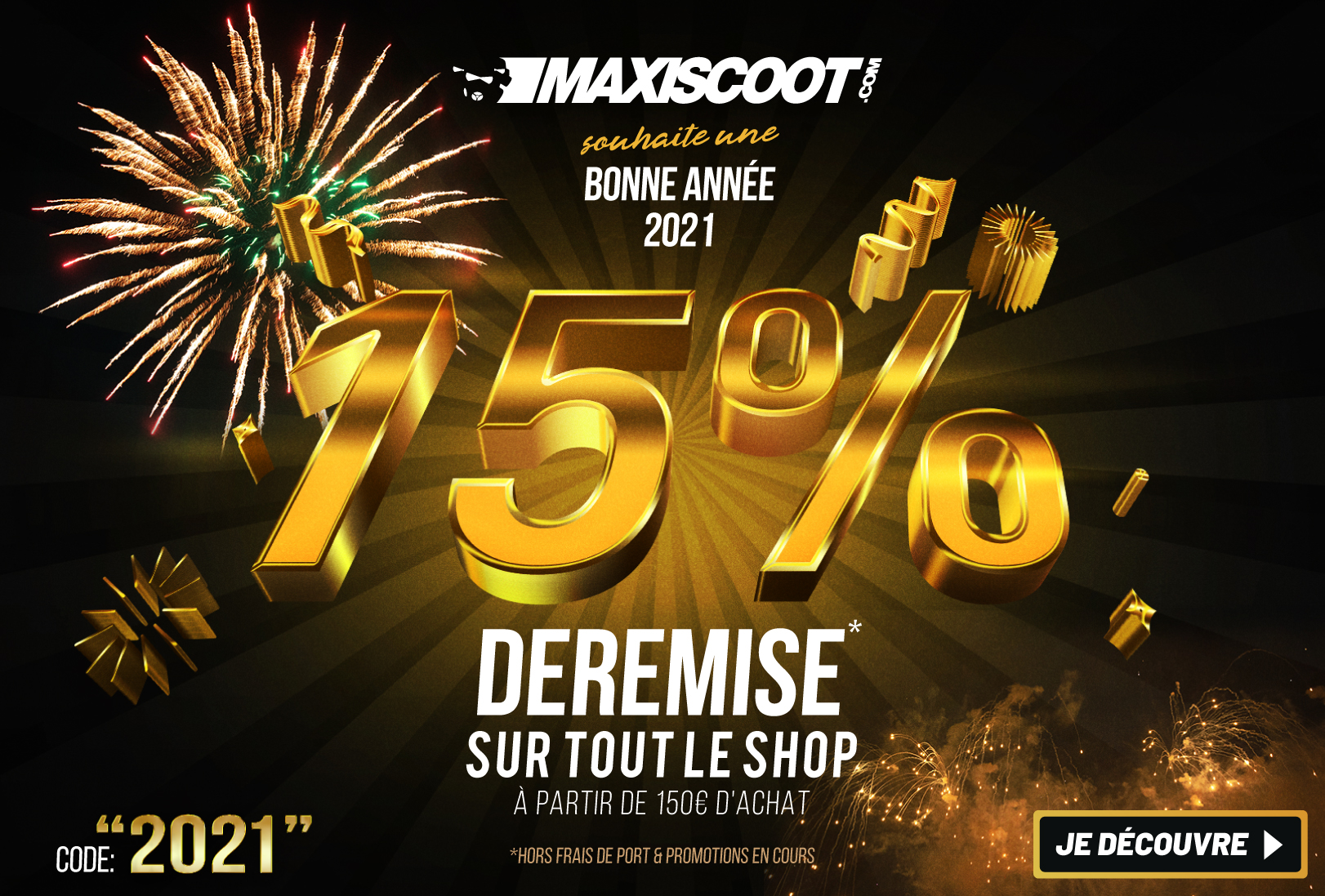 -15 % sur tout le shop Maxiscoot pour fêter 2021 !